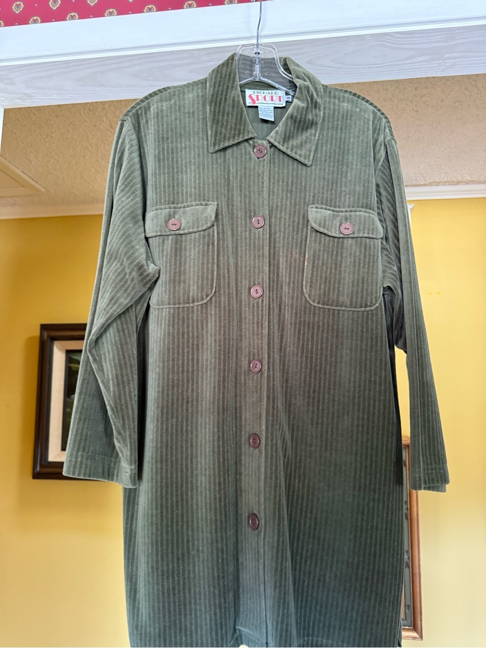Richard Sport Vintage Olive Green Corduroy Long Jacket/shirt size medium